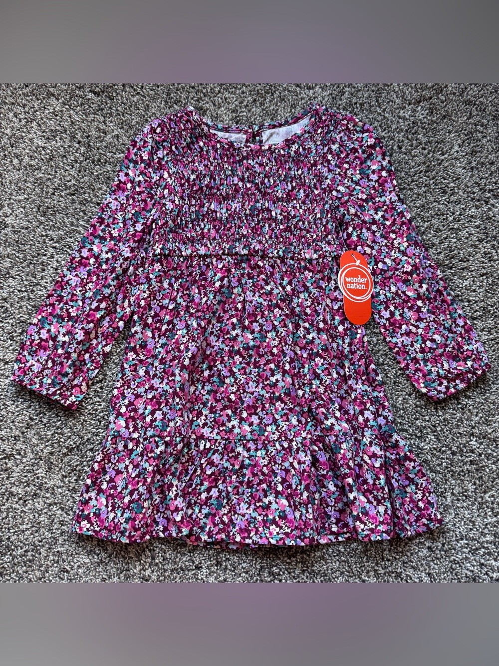 NEW Pink Floral Smocked Long-Sleeve Kids Dress